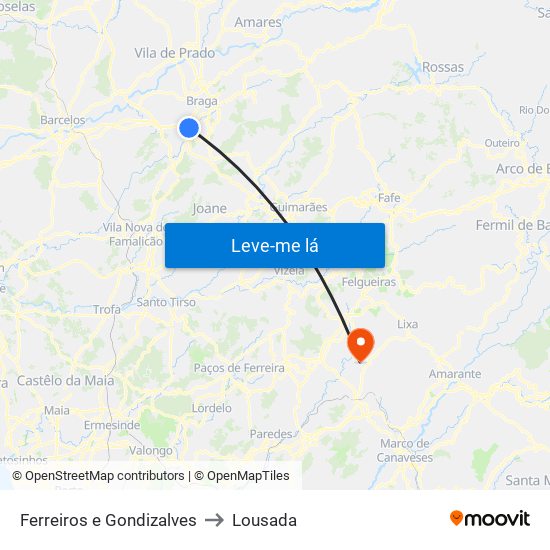 Ferreiros e Gondizalves to Lousada map