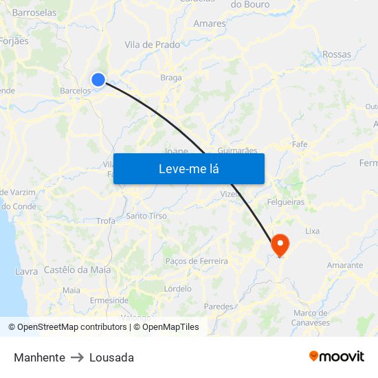 Manhente to Lousada map