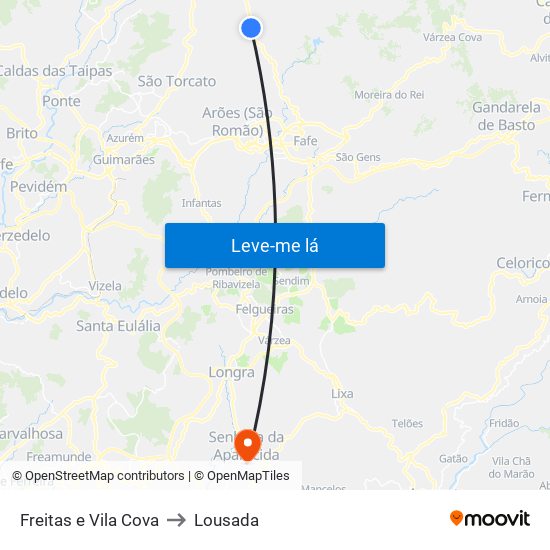 Freitas e Vila Cova to Lousada map