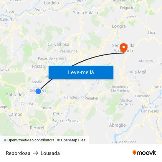 Rebordosa to Lousada map