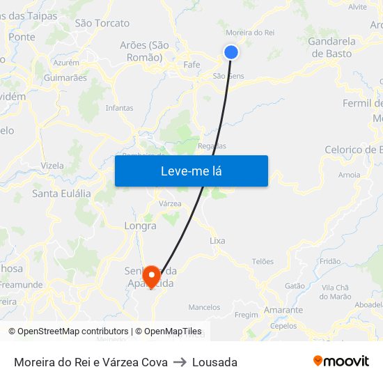 Moreira do Rei e Várzea Cova to Lousada map