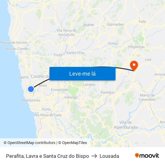 Perafita, Lavra e Santa Cruz do Bispo to Lousada map