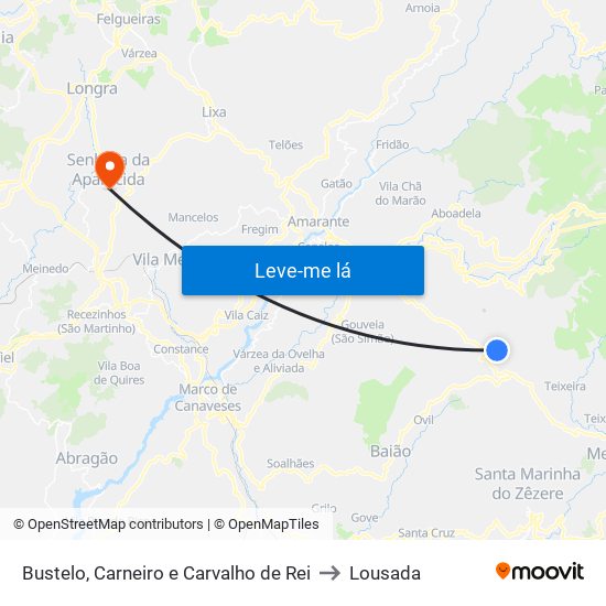 Bustelo, Carneiro e Carvalho de Rei to Lousada map