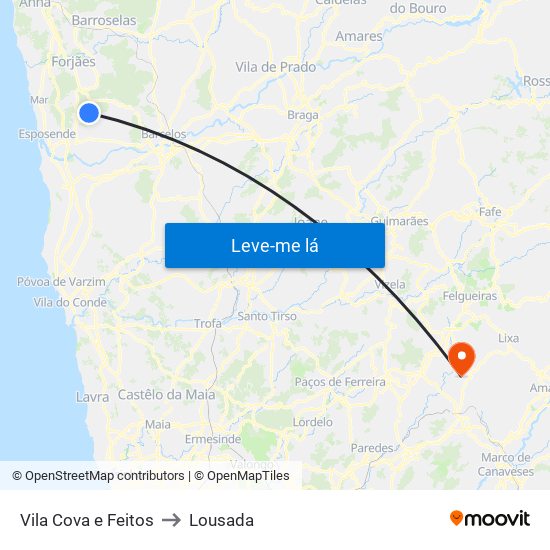 Vila Cova e Feitos to Lousada map