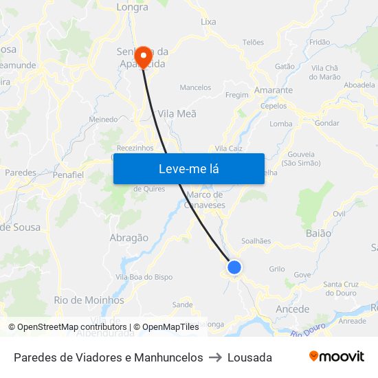 Paredes de Viadores e Manhuncelos to Lousada map