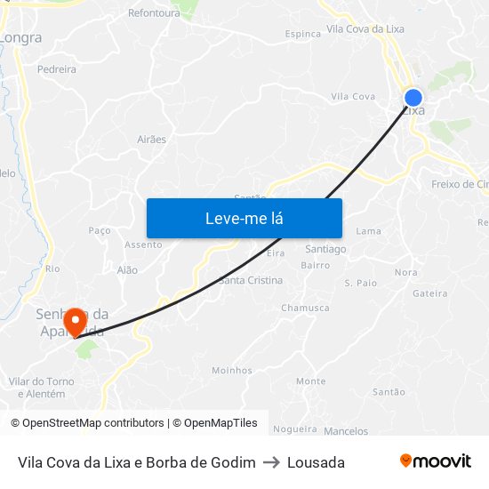 Vila Cova da Lixa e Borba de Godim to Lousada map