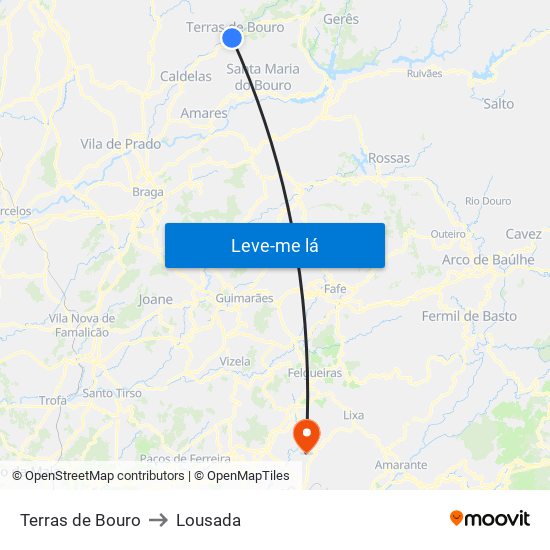 Terras de Bouro to Lousada map
