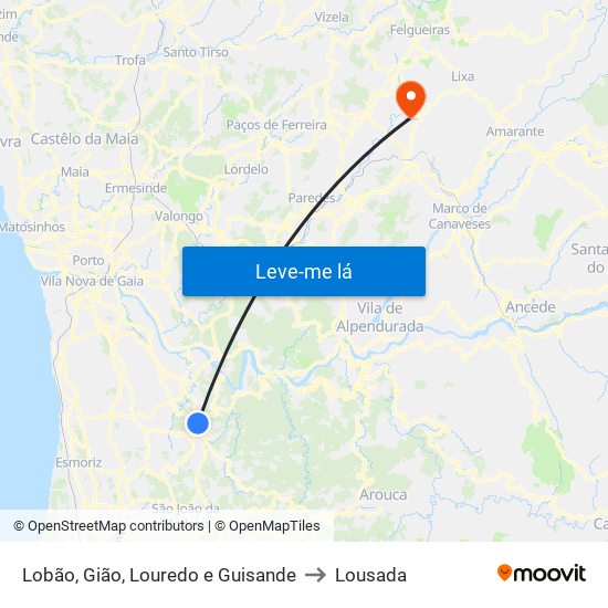 Lobão, Gião, Louredo e Guisande to Lousada map