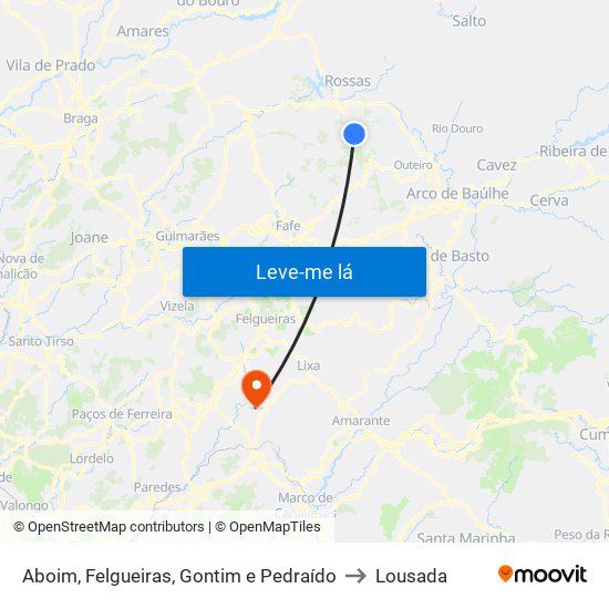 Aboim, Felgueiras, Gontim e Pedraído to Lousada map