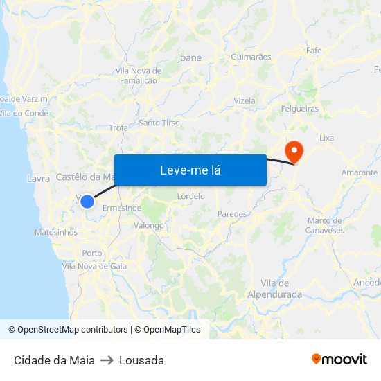 Cidade da Maia to Lousada map