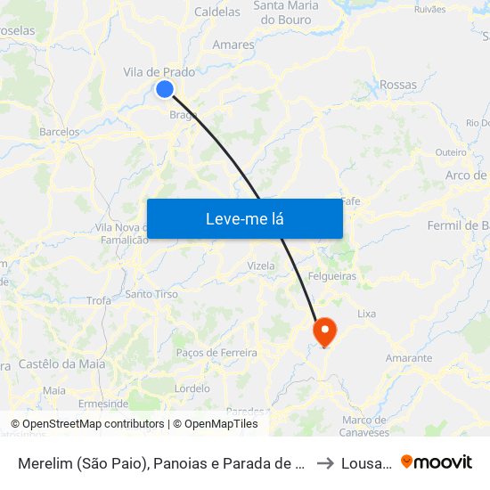 Merelim (São Paio), Panoias e Parada de Tibães to Lousada map