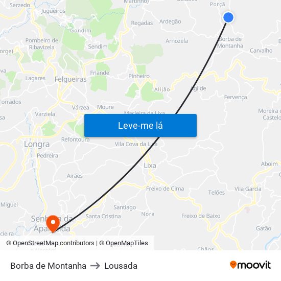 Borba de Montanha to Lousada map
