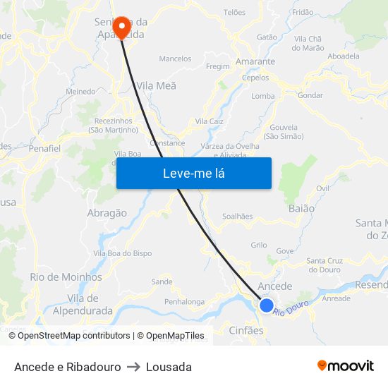 Ancede e Ribadouro to Lousada map