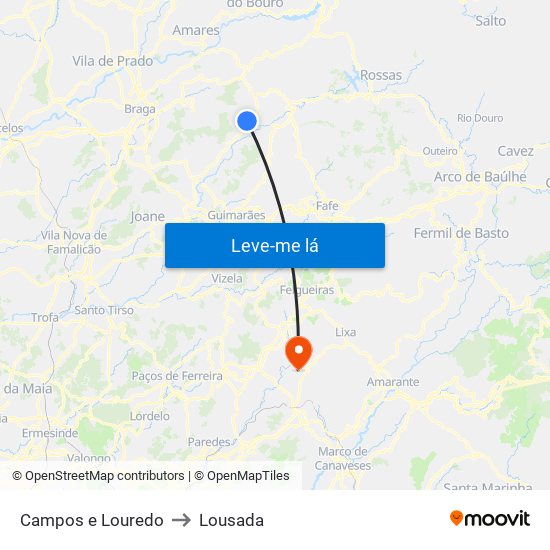 Campos e Louredo to Lousada map