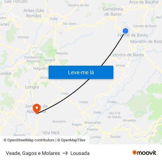 Veade, Gagos e Molares to Lousada map