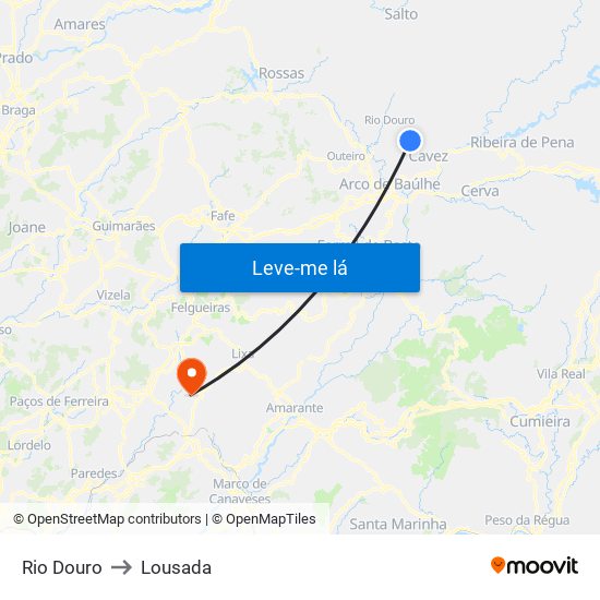 Rio Douro to Lousada map