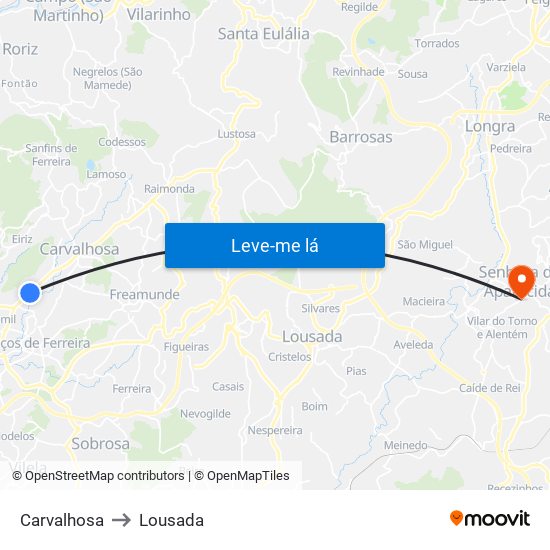 Carvalhosa to Lousada map