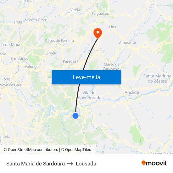 Santa Maria de Sardoura to Lousada map
