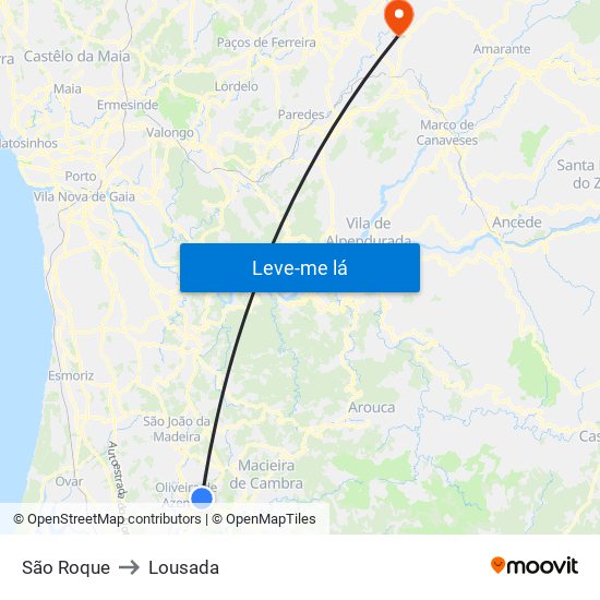 São Roque to Lousada map