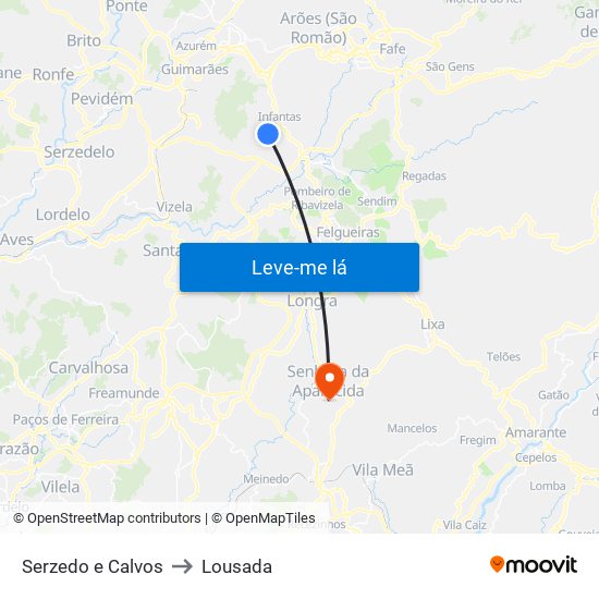 Serzedo e Calvos to Lousada map