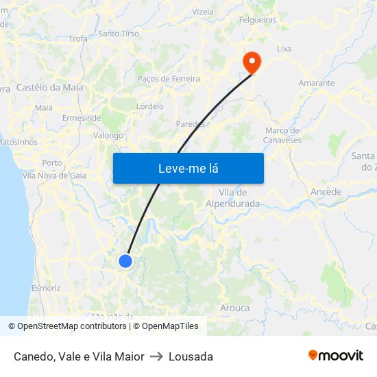 Canedo, Vale e Vila Maior to Lousada map
