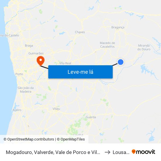 Mogadouro, Valverde, Vale de Porco e Vilar de Rei to Lousada map