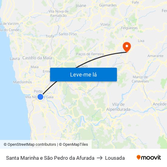 Santa Marinha e São Pedro da Afurada to Lousada map