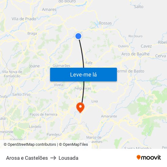 Arosa e Castelões to Lousada map