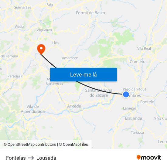 Fontelas to Lousada map