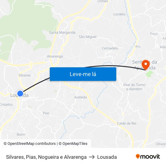 Silvares, Pias, Nogueira e Alvarenga to Lousada map