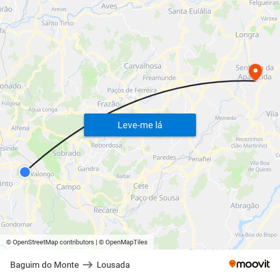 Baguim do Monte to Lousada map