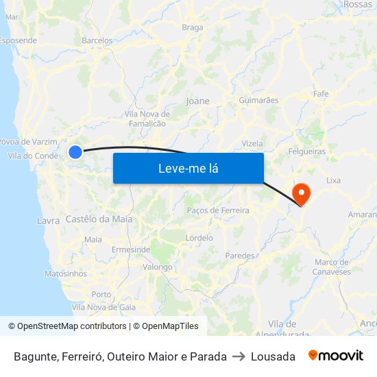 Bagunte, Ferreiró, Outeiro Maior e Parada to Lousada map