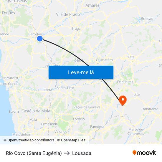 Rio Covo (Santa Eugénia) to Lousada map