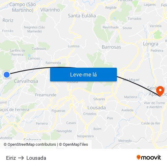 Eiriz to Lousada map