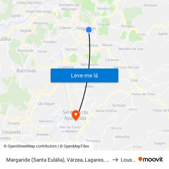 Margaride (Santa Eulália), Várzea, Lagares, Varziela e Moure to Lousada map