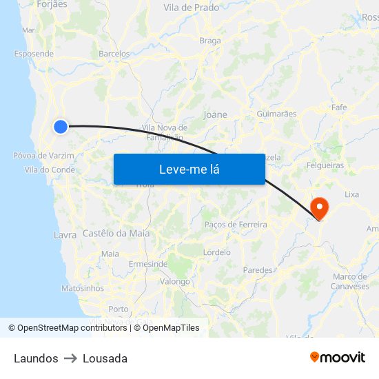 Laundos to Lousada map