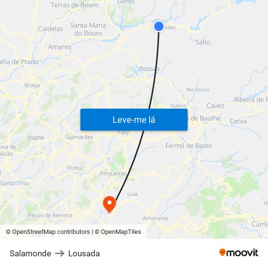 Salamonde to Lousada map