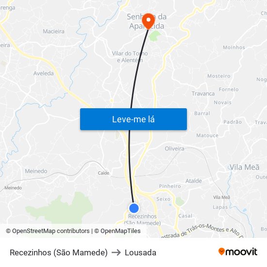 Recezinhos (São Mamede) to Lousada map