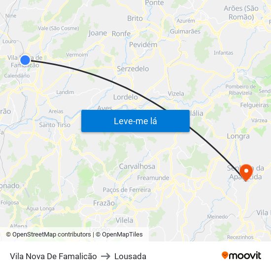 Vila Nova De Famalicão to Lousada map
