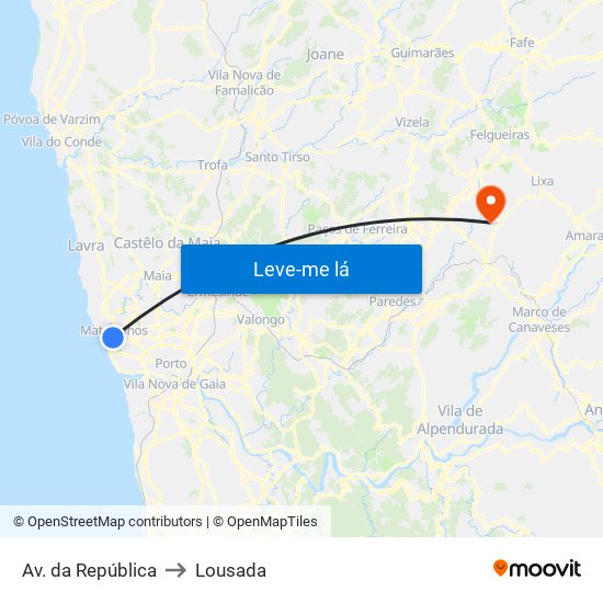 Av. da República to Lousada map