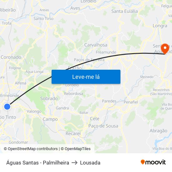 Águas Santas - Palmilheira to Lousada map