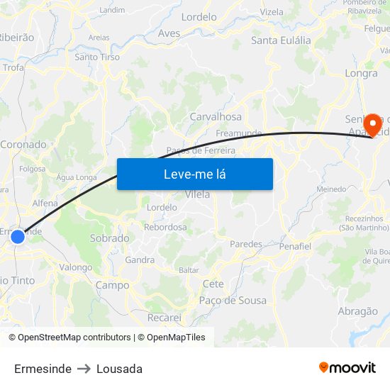 Ermesinde to Lousada map