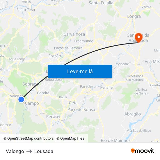 Valongo to Lousada map