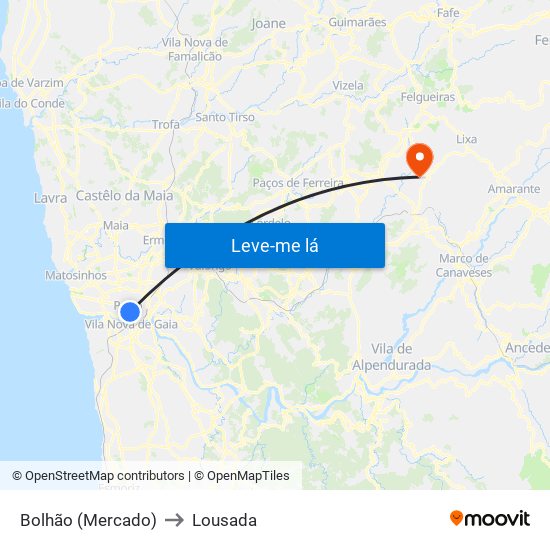 Bolhão (Mercado) to Lousada map