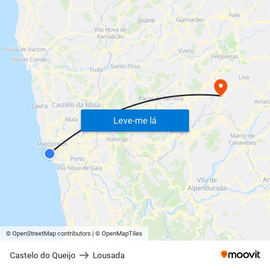 Castelo do Queijo to Lousada map