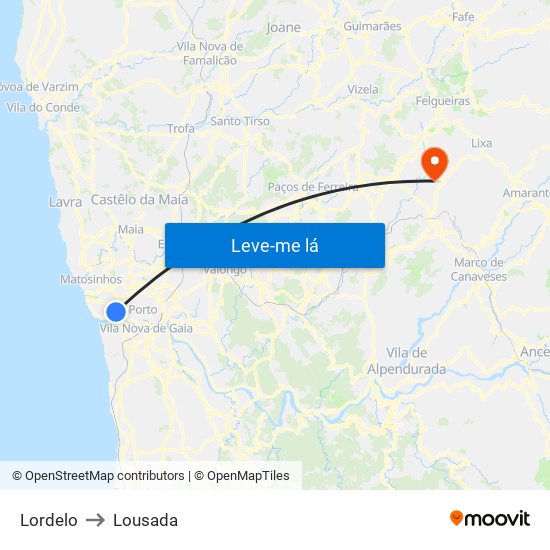 Lordelo to Lousada map