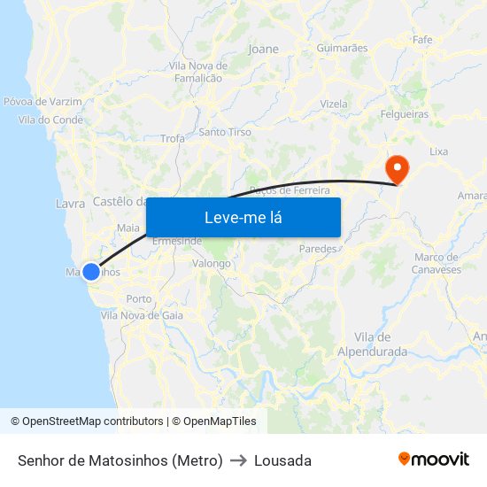 Senhor de Matosinhos (Metro) to Lousada map
