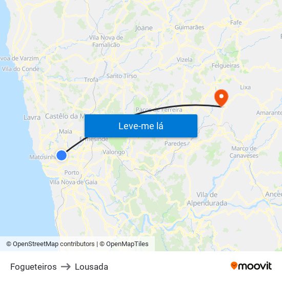 Fogueteiros to Lousada map