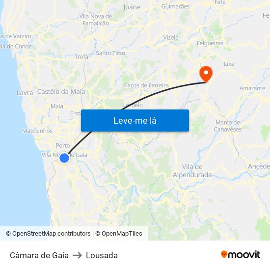 Câmara de Gaia to Lousada map