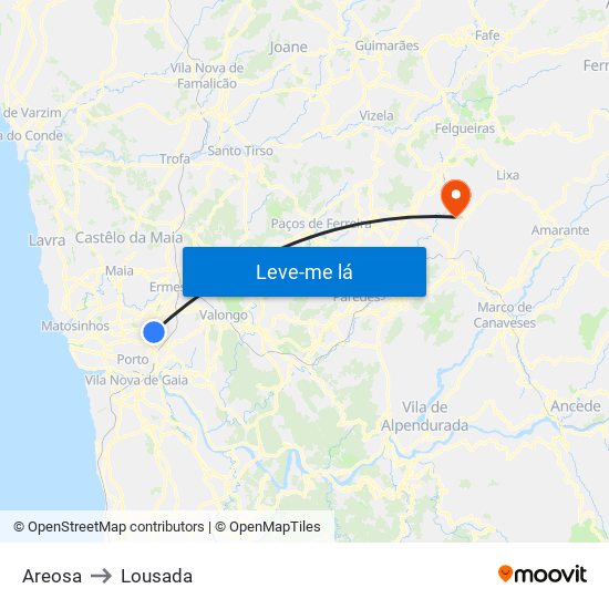 Areosa to Lousada map